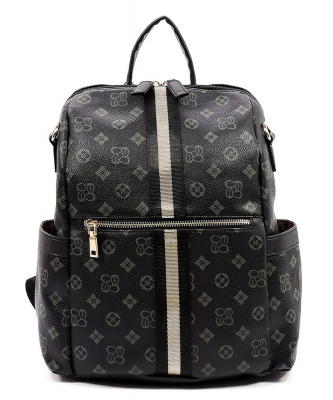 Monogrammed Striped Convertible Backpack CS2706 GRAY/BLACK